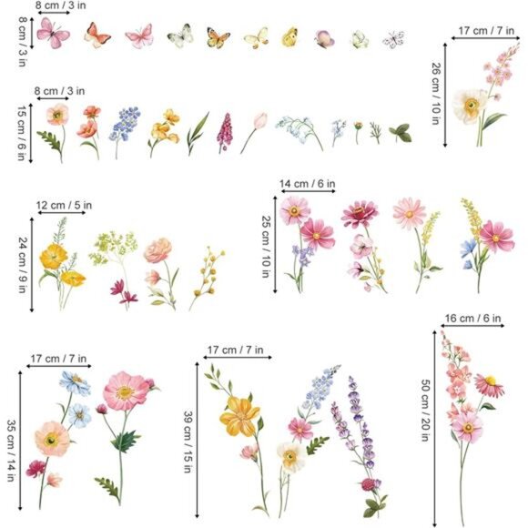 Flower Wall Decals Daisy Butterflies Wildflower Stickers Girls Bedroom Home Deco - Picture 5 of 7